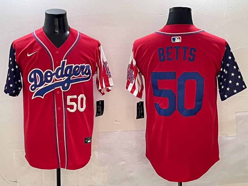 Men Los Angeles Dodgers #50 Betts Red a generation of national flags Joint name 2025 Nike MLB Jersey style 3->los angeles dodgers->MLB Jersey